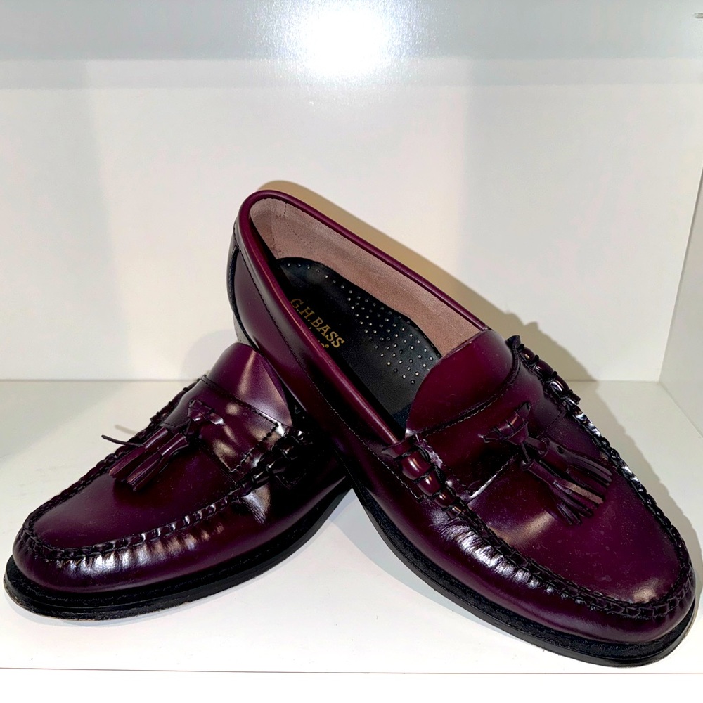 GH. BASS Leather Tassel WEEJUNS LOAFER SIZE 8 (US 9) in BURGUNDY MAHOGANY